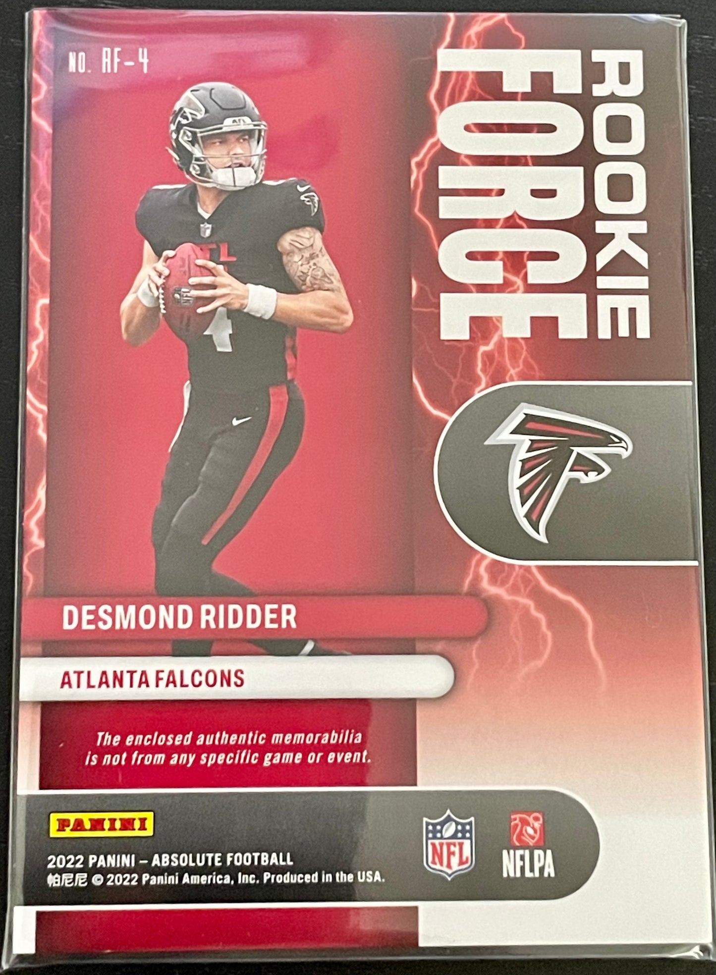 Desmond Ridder Red Rookie Force Patch Card